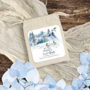 Ducks Woodland Forest Nature Boy Baby Shower Square Sticker