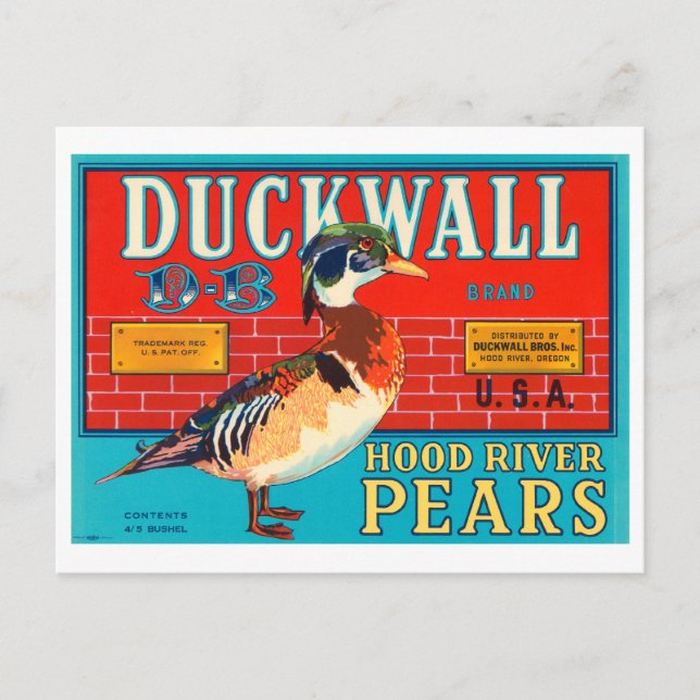 Duckwall Hood River Pears Vintage Crate Label Postcard (Front)