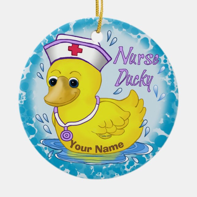 Ducky cute nurse  ceramic tree decoration (Front)