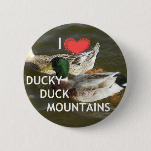 Ducky duck mountains. 6 cm round badge