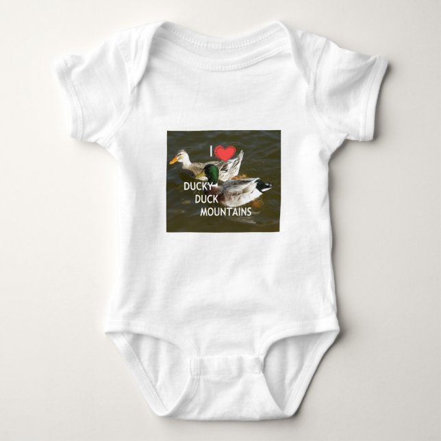 Ducky duck mountains. baby bodysuit (Front)