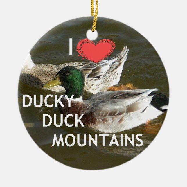 Ducky duck mountains. ceramic tree decoration (Front)