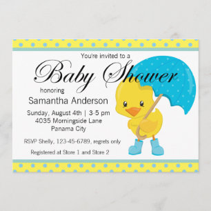 Ducky with Umbrella Baby Shower Invitation