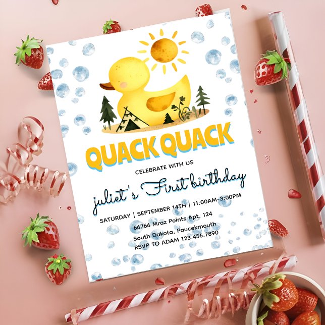 ducky yellow 1st rubber duck birthday invitations (Creator Uploaded)