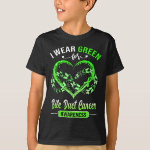 Duct Cancer Awareness I Wear Green Butterfly Heart T-Shirt
