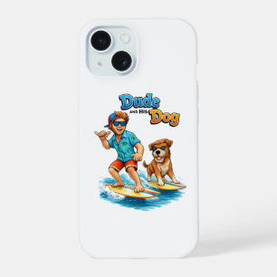Dude and His Dog Surfing Sticker – Fun Dog & Surf iPhone 15 Case