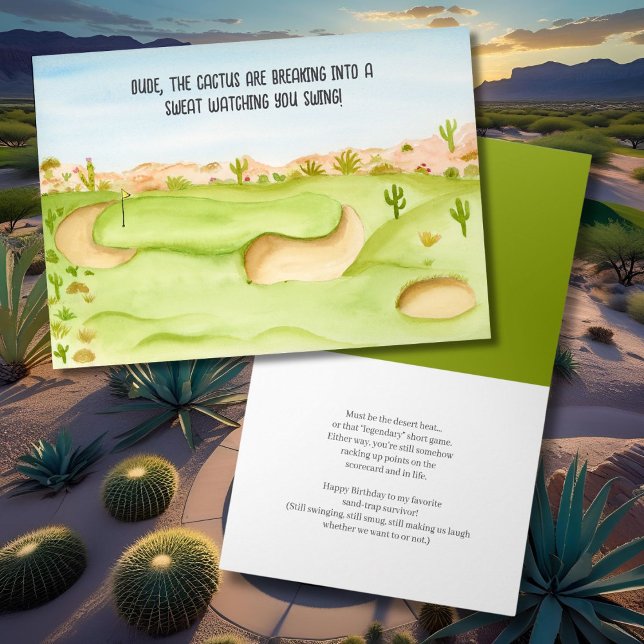 Dude Birthday Desert Golf Course Watercolor Card (Creator Uploaded)