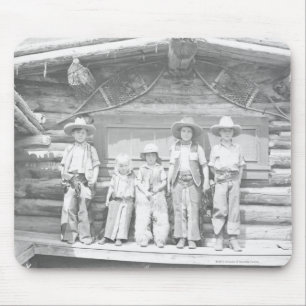 Dude ranch photo of children in cowboy clothes mouse mat