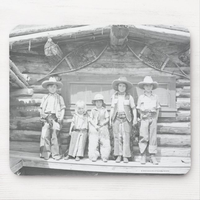Dude ranch photo of children in cowboy clothes mouse mat (Front)