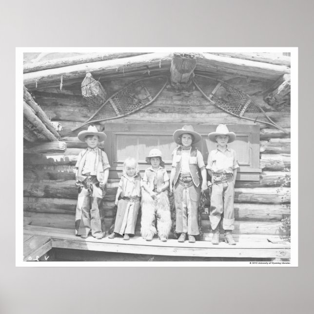 Dude ranch photo of children in cowboy clothes poster (Front)