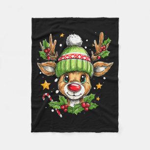 Dude Reindeer Christmas Lights Cozy Reindeer Boy X Fleece Blanket