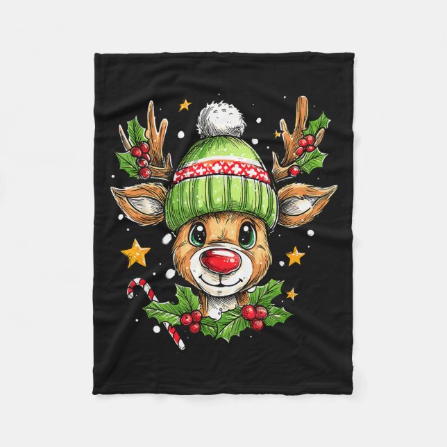 Dude Reindeer Christmas Lights Cozy Reindeer Boy X Fleece Blanket (Front)