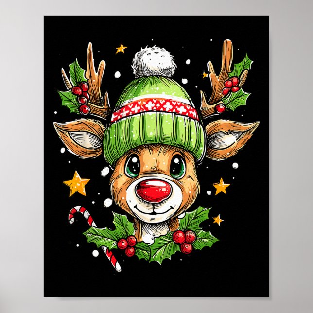 Dude Reindeer Christmas Lights Cozy Reindeer Boy X Poster (Front)