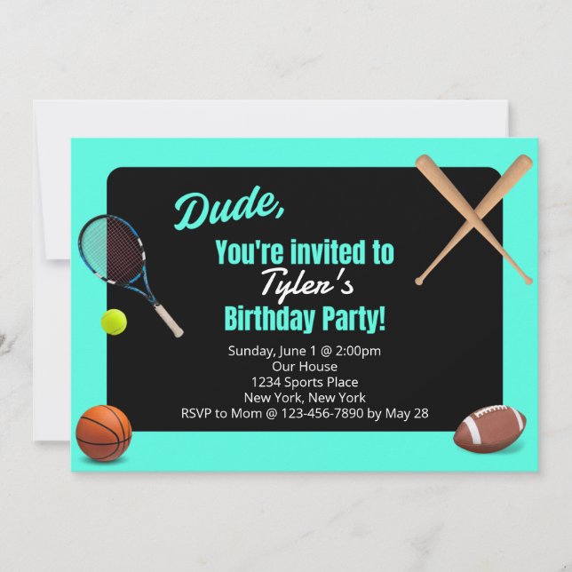 Dude Sports Birthday Party Invitation (Front)