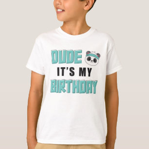 Dude Teal and Black Panda Birthday Boy T-Shirt
