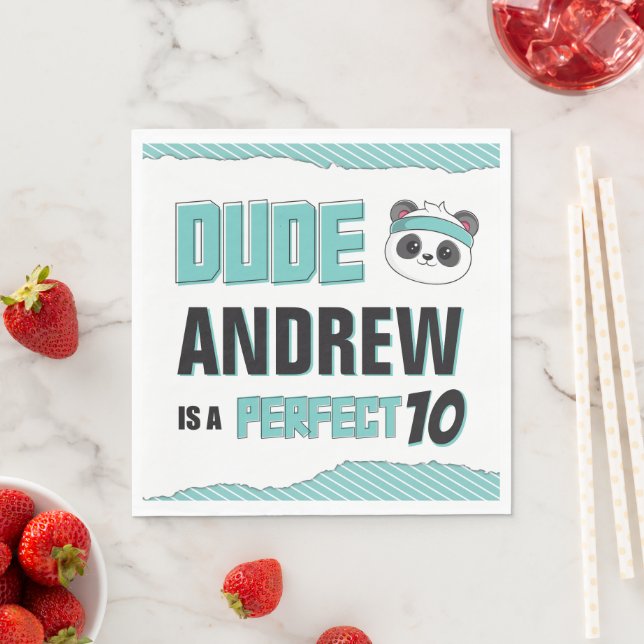 Dude Teal and Black Panda Birthday Party Napkin (Insitu)