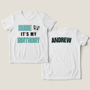 Dude Teal and Black Panda Birthday Personalised Tri-Blend Shirt