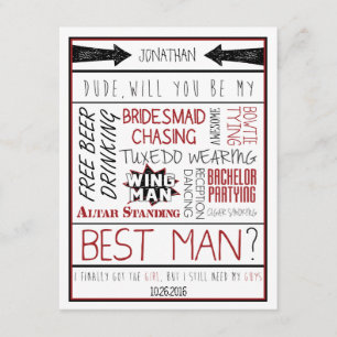 Dude, Will you be my Best Man? Red/Black Collage Invitation