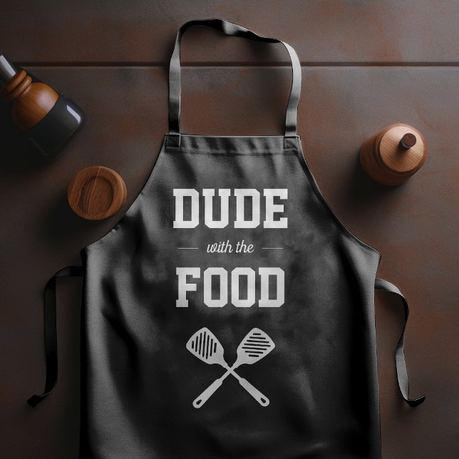 Dude with the Food Funny Black White Grilling Apron (Creator Uploaded)