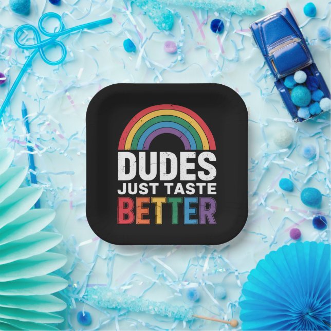 Dudes Just Taste Better Funny Gay Pride LGBTQ Gift Paper Plate (Party)