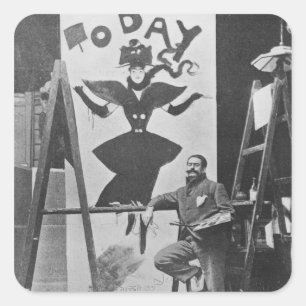Dudley Hardy painting a poster Square Sticker