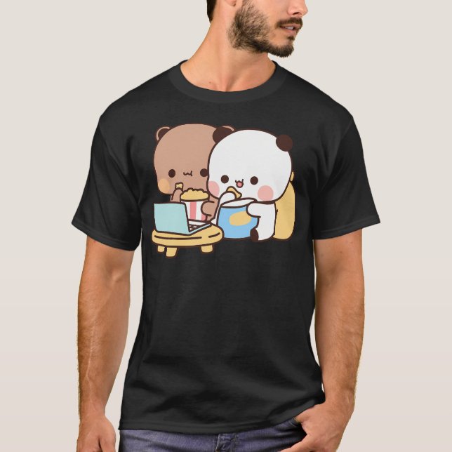 Dudu Bear And Bubu Panda Watching Movie Together T-Shirt (Front)