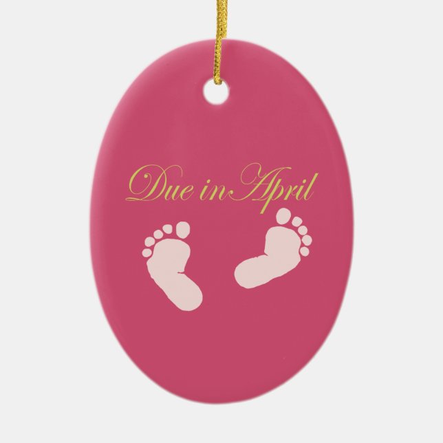 Due in April Baby Feet Design Ceramic Tree Decoration (Front)