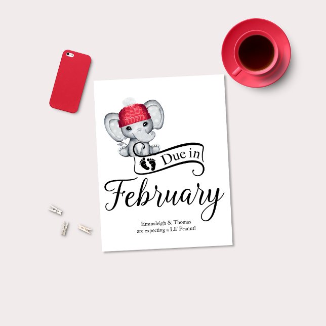 Due in February Little Peanut Baby Elephant Postcard (Creator Uploaded)