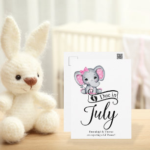 Due in July Little Peanut Baby Girl Elephant Postcard
