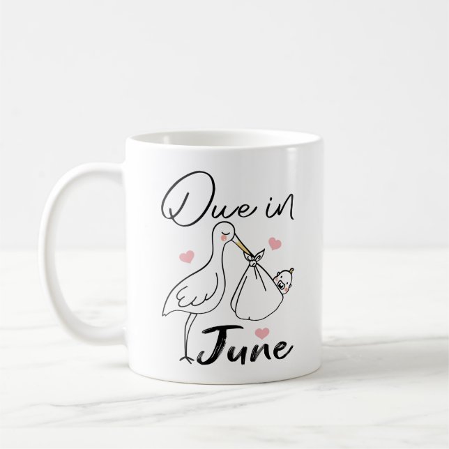 Due In June Cute Swan Carrying A Funny New Baby Coffee Mug (Left)