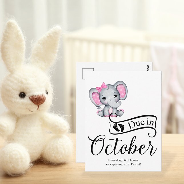 Due in October Little Peanut Baby Girl Elephant Postcard (Creator Uploaded)