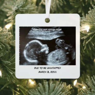 "Due Soon" Personalised Photo  Metal Tree Decoration