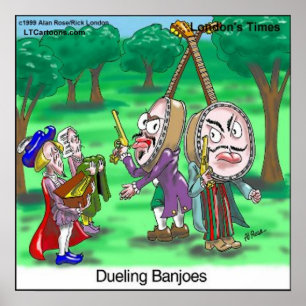 Dueling Banjoes Funny Cartoon Poster by Rick Londo