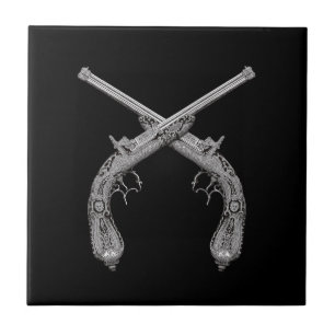 Duelling Antique Guns Black Tile