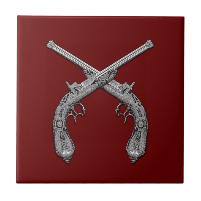 Duelling Antique Guns Maroon Tile (Front)