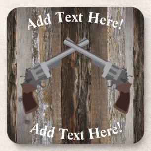 Duelling Pistols Vintage Wood  Rustic Wood Coaster