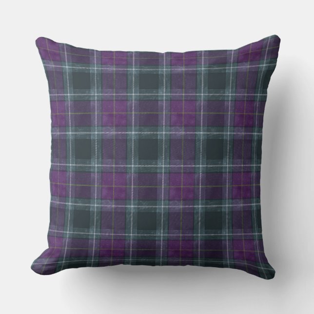 Duelling Tartans Green and Purple Cushion (Front)
