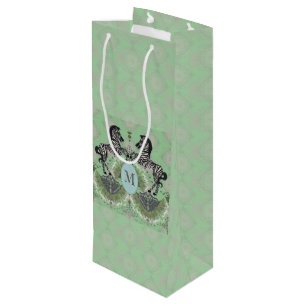 Duelling Zebra Monogram Ctr Wine Gift Bag