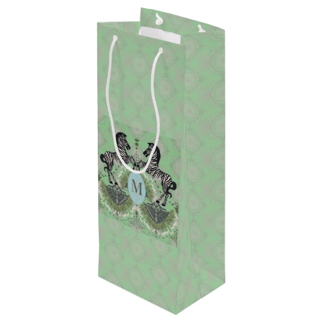 Duelling Zebra Monogram Ctr Wine Gift Bag (Back Angled)