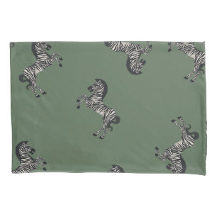 Duelling Zebra on Green with starburst on reverse Pillowcase