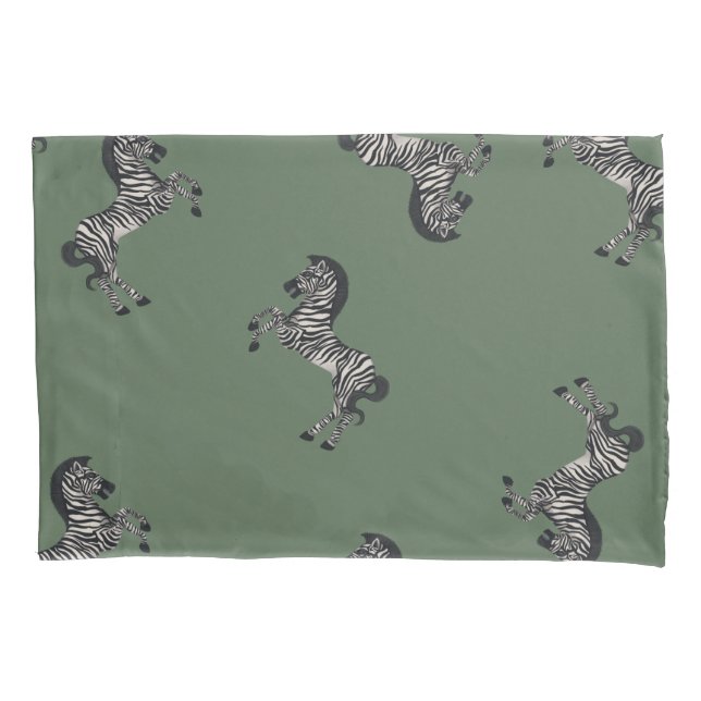 Duelling Zebra on Green with starburst on reverse Pillowcase (Front)