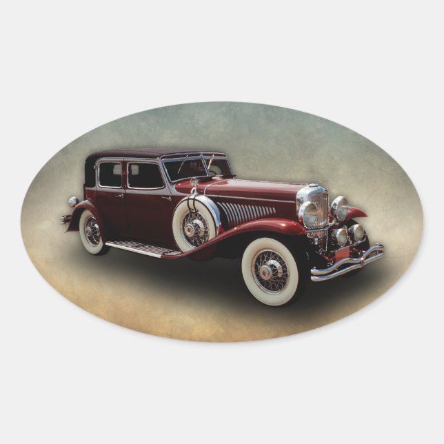 Duesenberg (Duesy) Model J Classic Car Oval Sticker (Front)