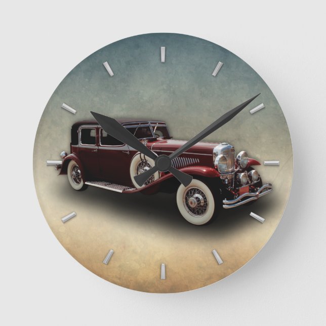 Duesenberg (Duesy) Model J Classic Car Round Clock (Front)