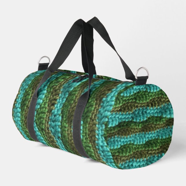 Duffel Bag - Wave Pattern in Greens (Left Corner)