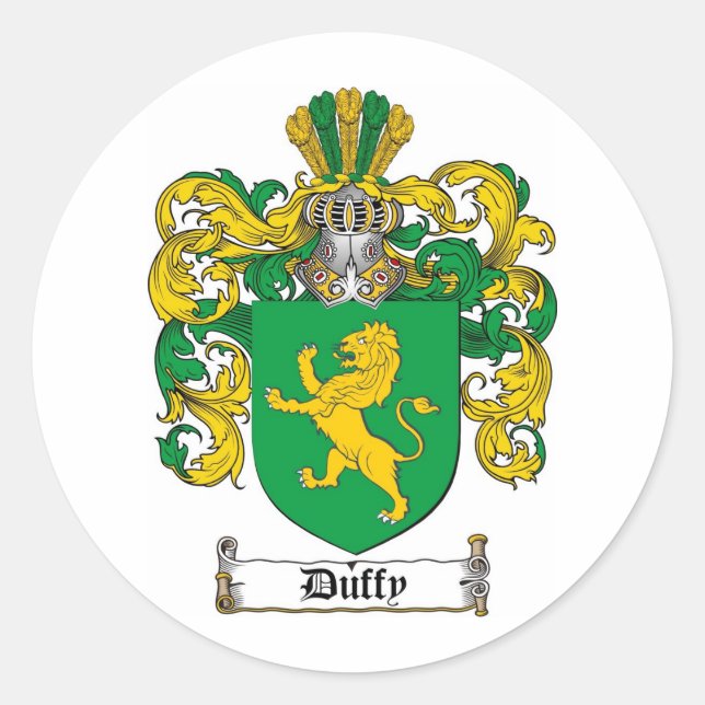 DUFFY FAMILY CREST -  DUFFY COAT OF ARMS CLASSIC ROUND STICKER (Front)