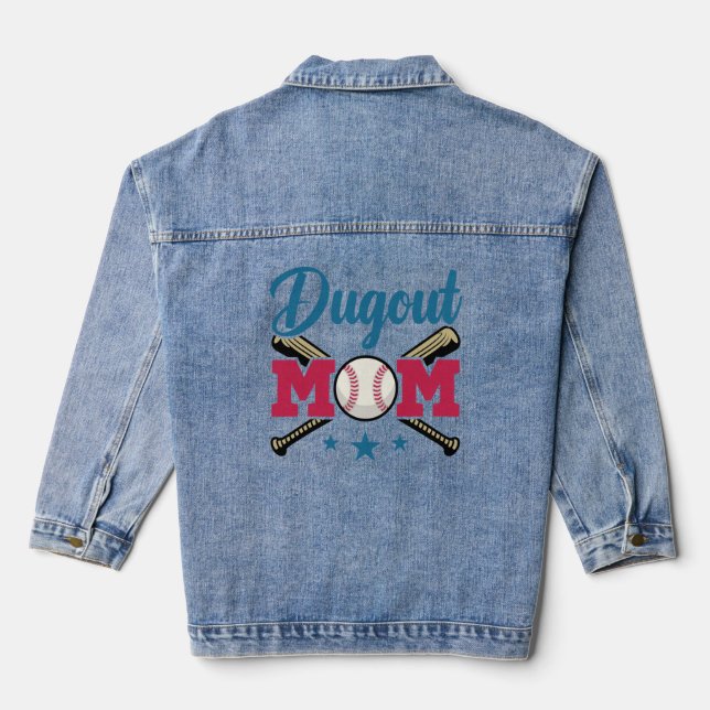 Dugout Mum Baseball Parent T-Ball Tee Ball Denim Jacket (Back)