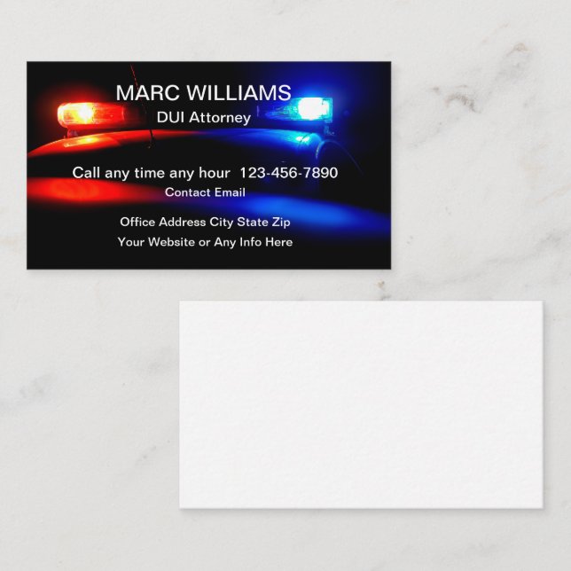 DUI Attorney Police Lights Business Cards (Front/Back)