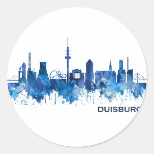 Duisburg Germany Skyline Blue Classic Round Sticker