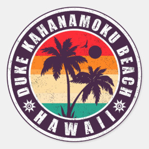 Duke Kahanamoku Beach Hawaii Retro 70s 80s Summer Classic Round Sticker