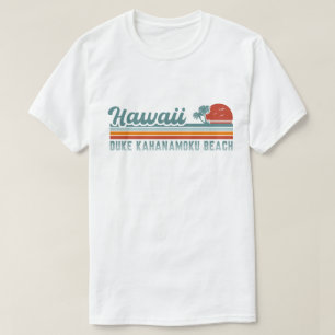 Duke Kahanamoku Beach Hawaii Retro Palm Trees 80s T-Shirt